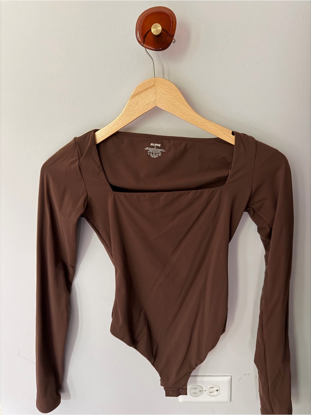 SKIMS Brown Long Sleeve Square Neck Bodysuit